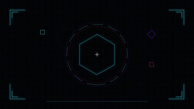 Futuristic Digital HUD Interface with Rotating Geometric Shapes