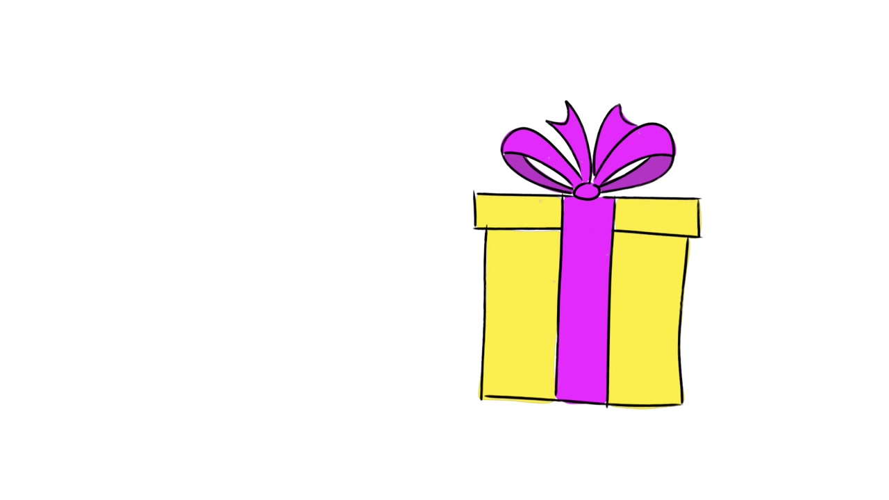 Animazione di un regalo che si muove nervosamente nella scena
