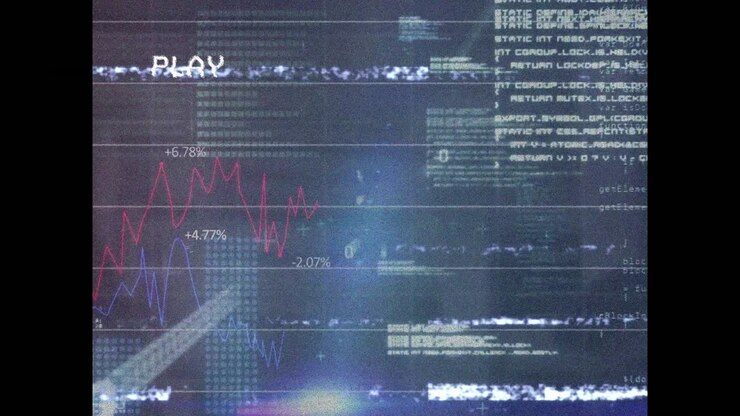 Animation af tekstbrugerflade på skærm med statistik og finansiel databehandling