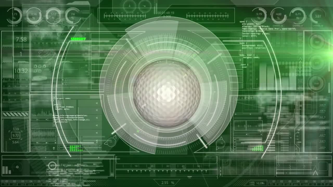 animación de la pelota de golf sobre el escaneo de alcance y procesamiento de datos
