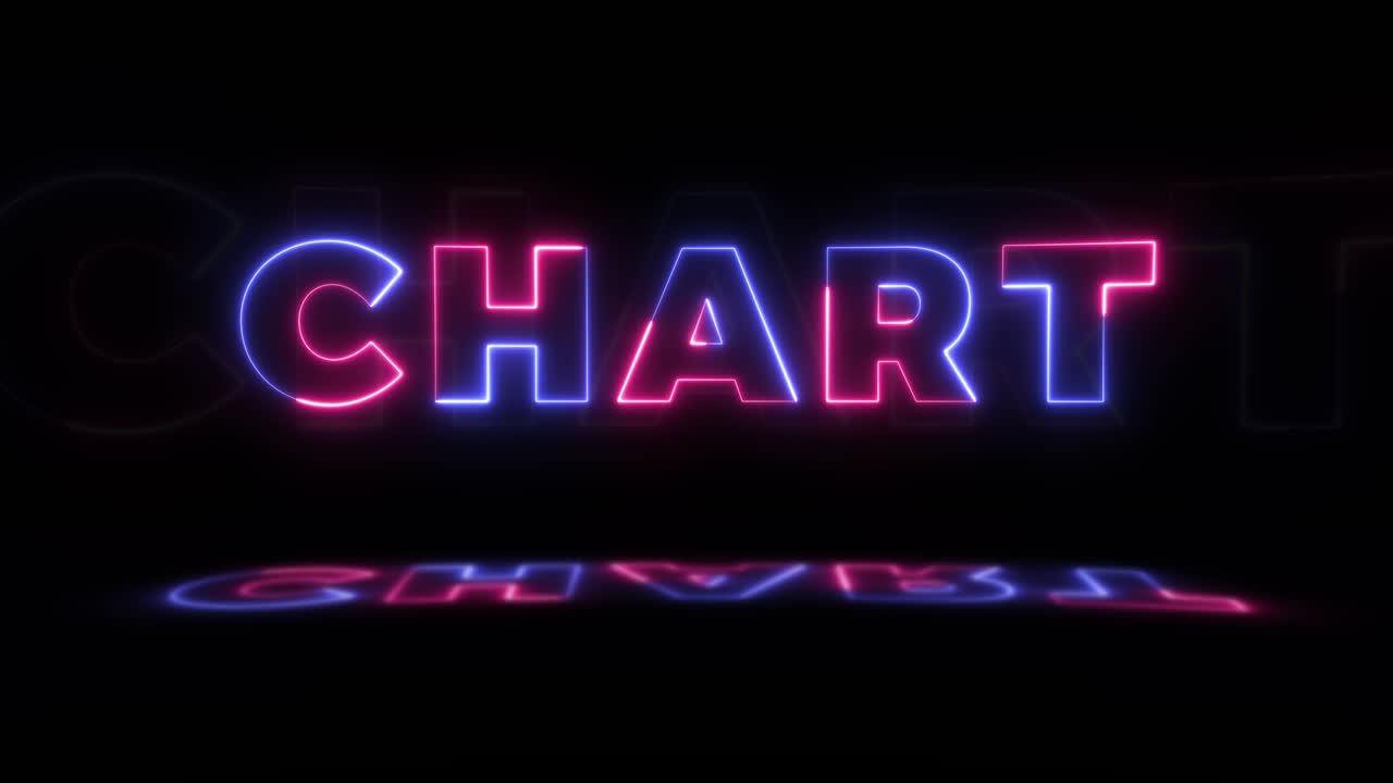 palabra de neón brillante 'tabla' en un fondo negro con reflejos en un piso. señales de neón brillantes en gráfico de movimiento de bucle sin costuras