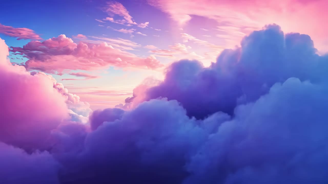 Dreamy clouds in a sunset sky, captured from a low angle. The vibrant colors evoke a serene