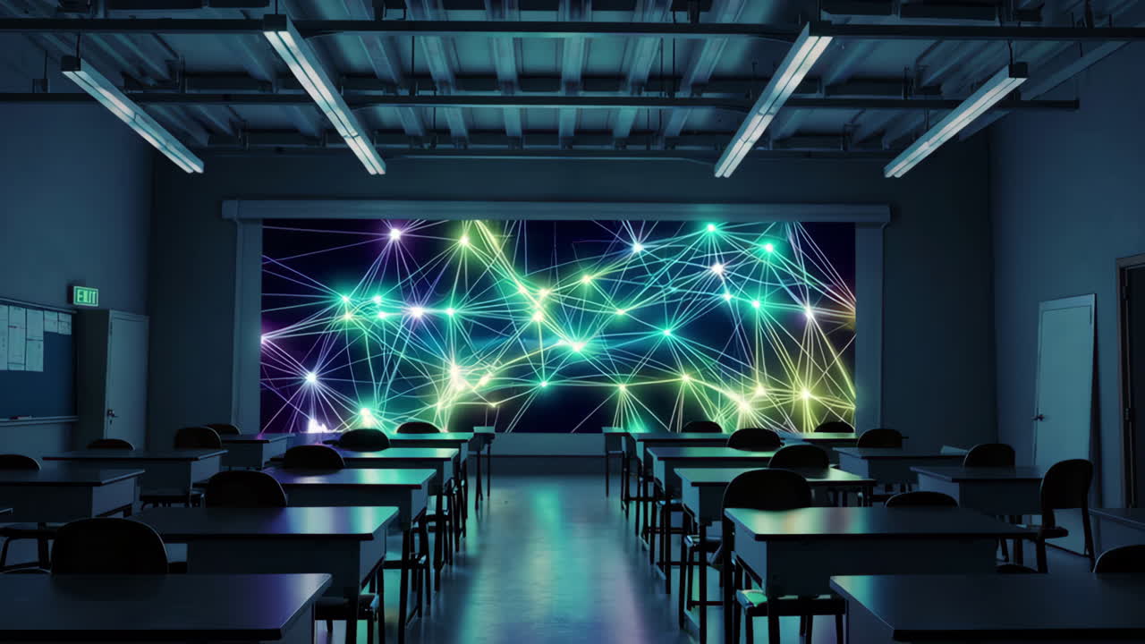 Empty Classroom with Digital Network Projection