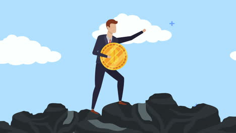 joven hombre de negocios mining bitcoin personaje