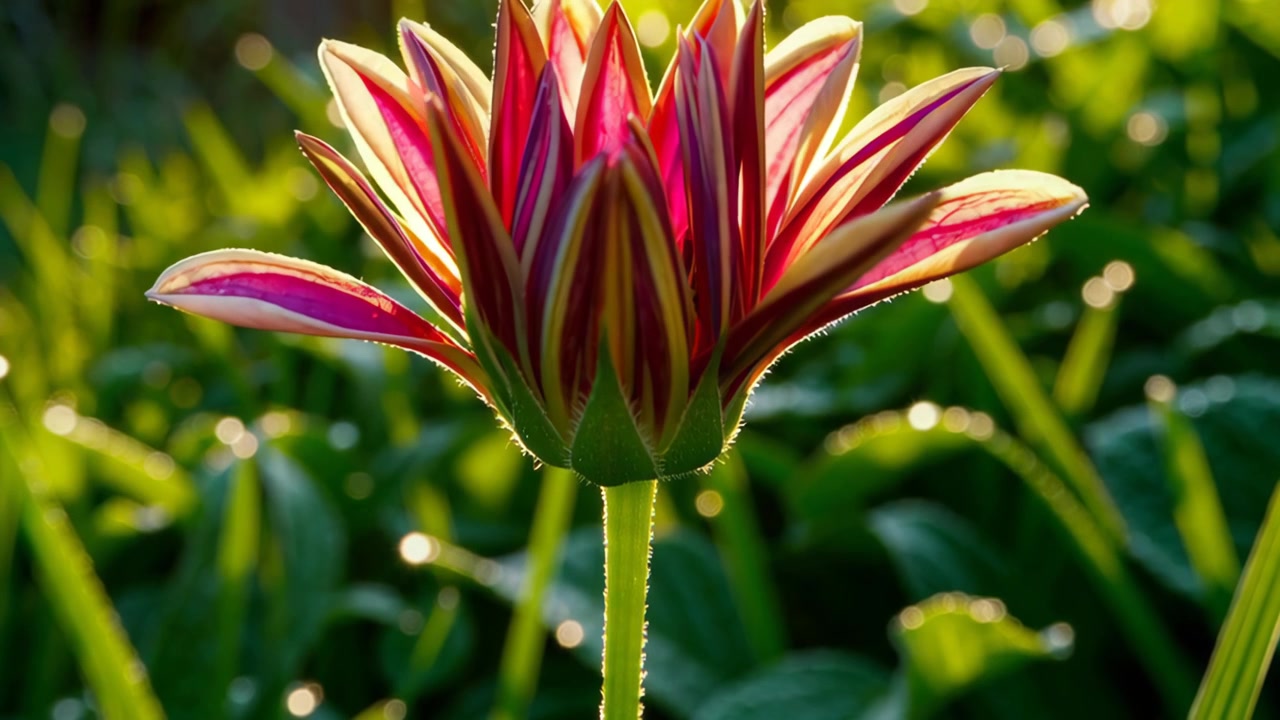 Time-lapse di un fiore di Gazania che sboccia alla luce del sole