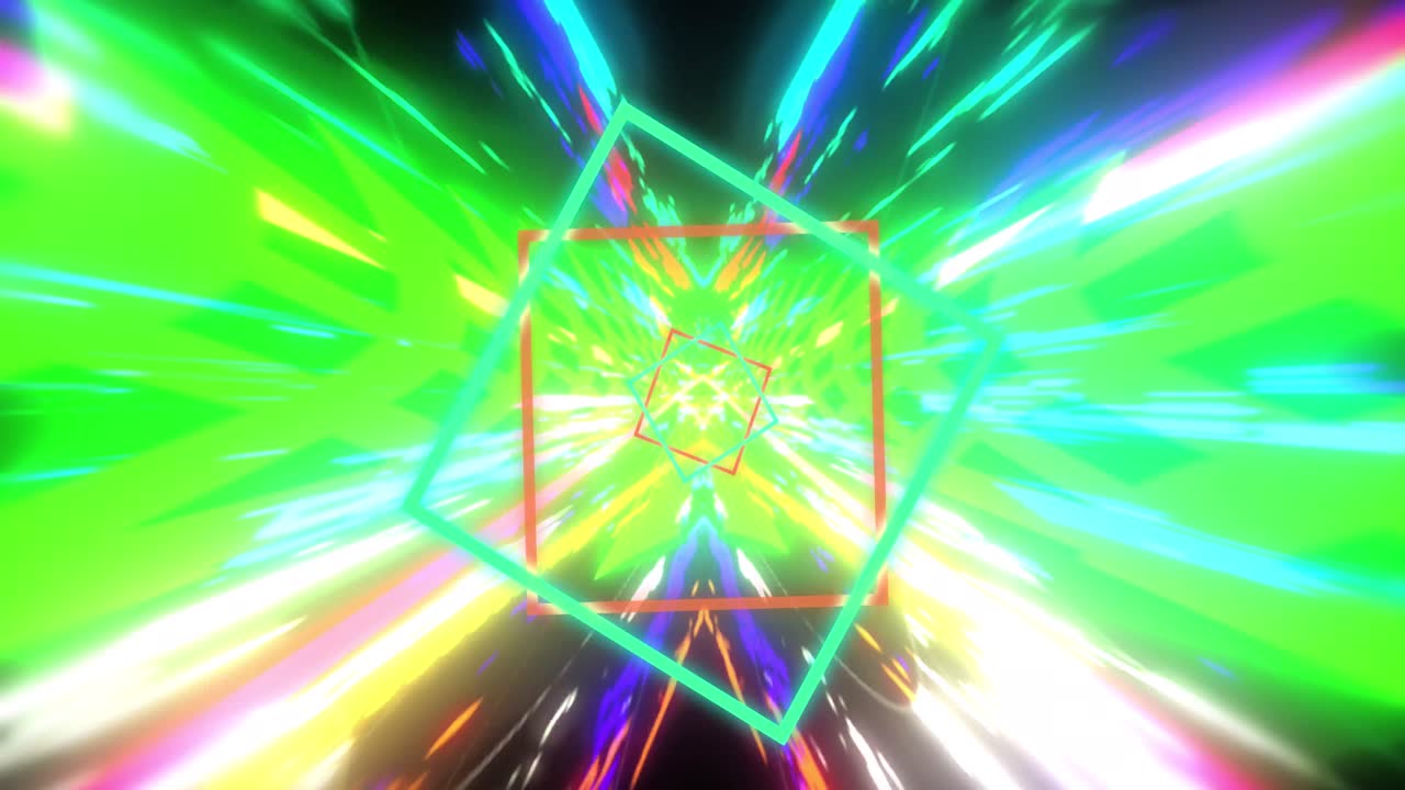 네온 모양의 애니메이션과 빛나는 빛의 터널 데이터 전송 트레일