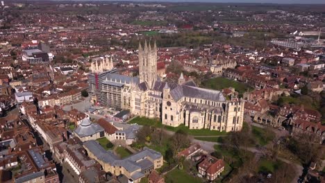 aerial shot of canterbury cathedral in canterbury, kent