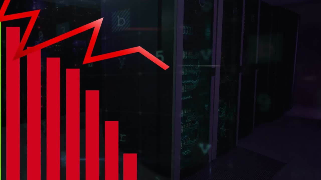 Animation of graph and data processing over server room