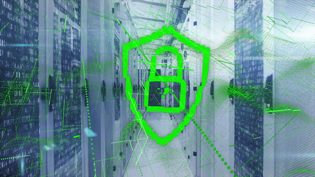 온라인 보안  ⁇ 락의 애니메이션과 컴퓨터 서버를 통한 데이터 처리