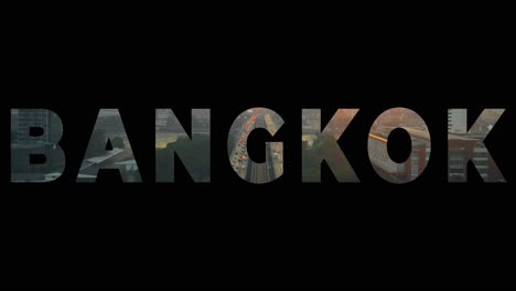 drone shot of thai city skyline at sunset overlaid with graphic spelling out bangkok