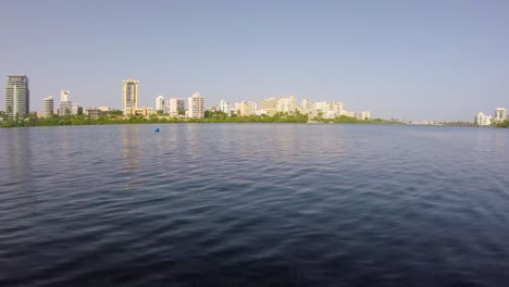 Wind-creating-small-waves-in-a-lagoon-in-Condado,-Puerto-Rico