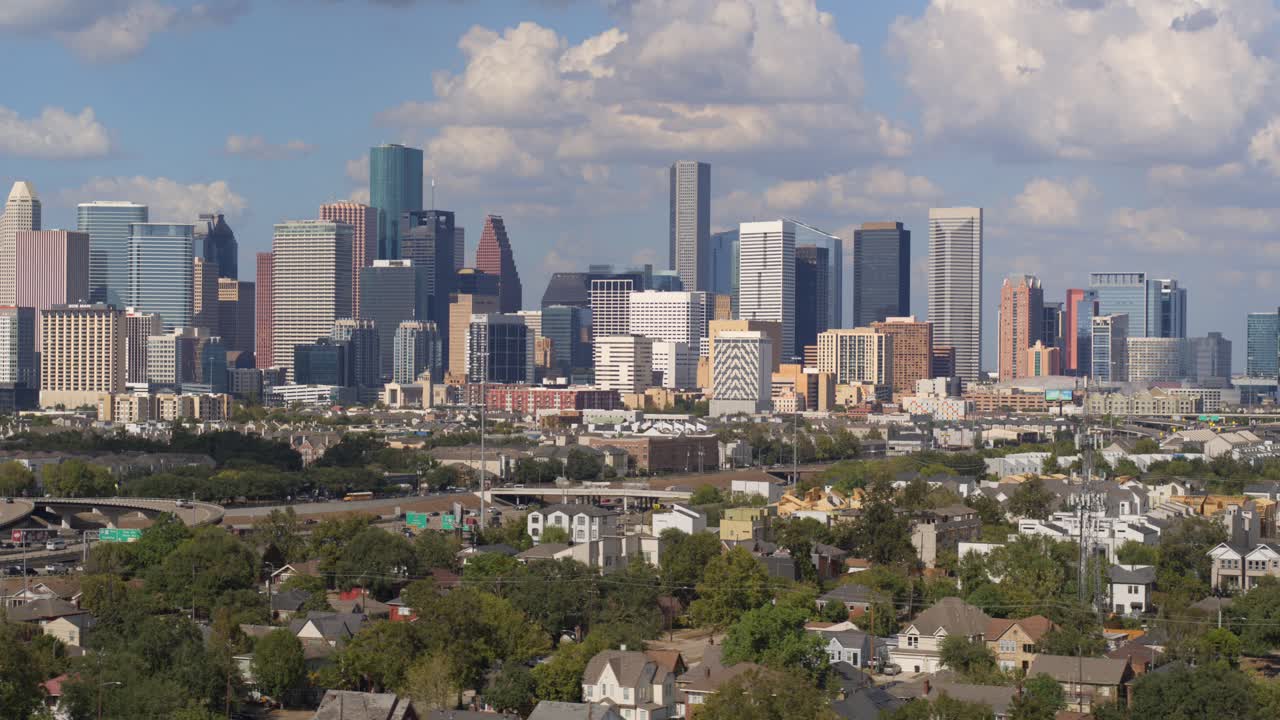 Drone shot of downtown Houston and the Third Ward area