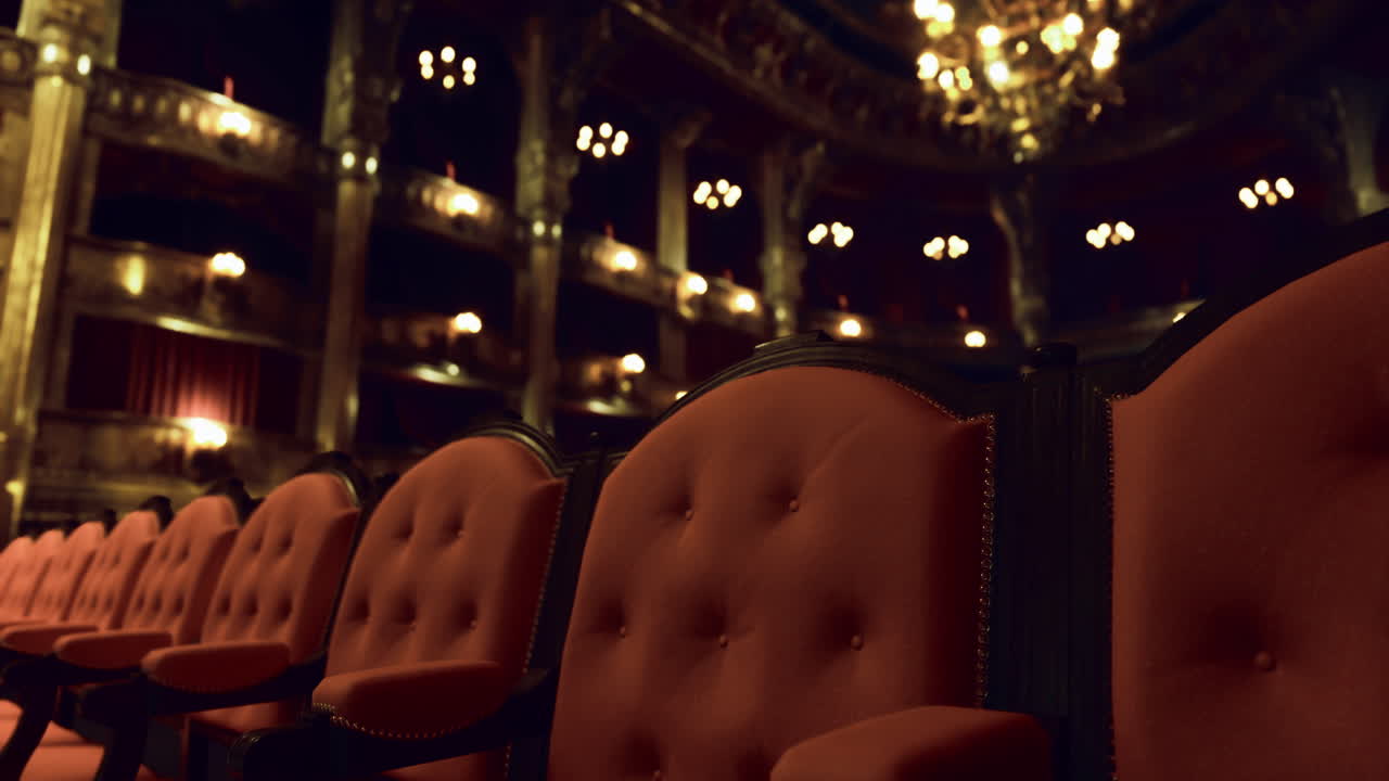 Luxurious theater seating in an elegant venue awaits the performance