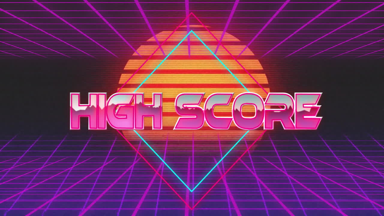 animación del texto de la puntuación alta sobre el fondo de patrón de neón