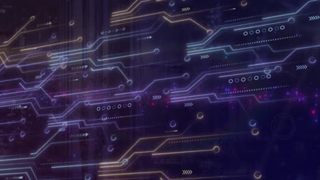 animation of circuit board and data processing over computer servers