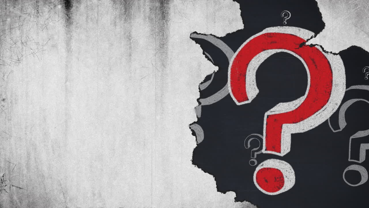 animación de interferencia sobre signos de interrogación en fondo negro