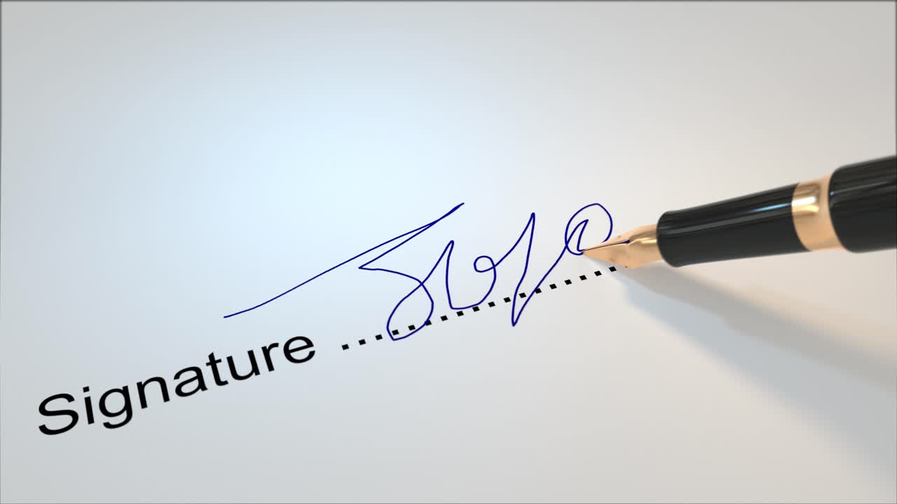 firma de la pluma firma del contrato fuente escritura a mano papeleo 4k