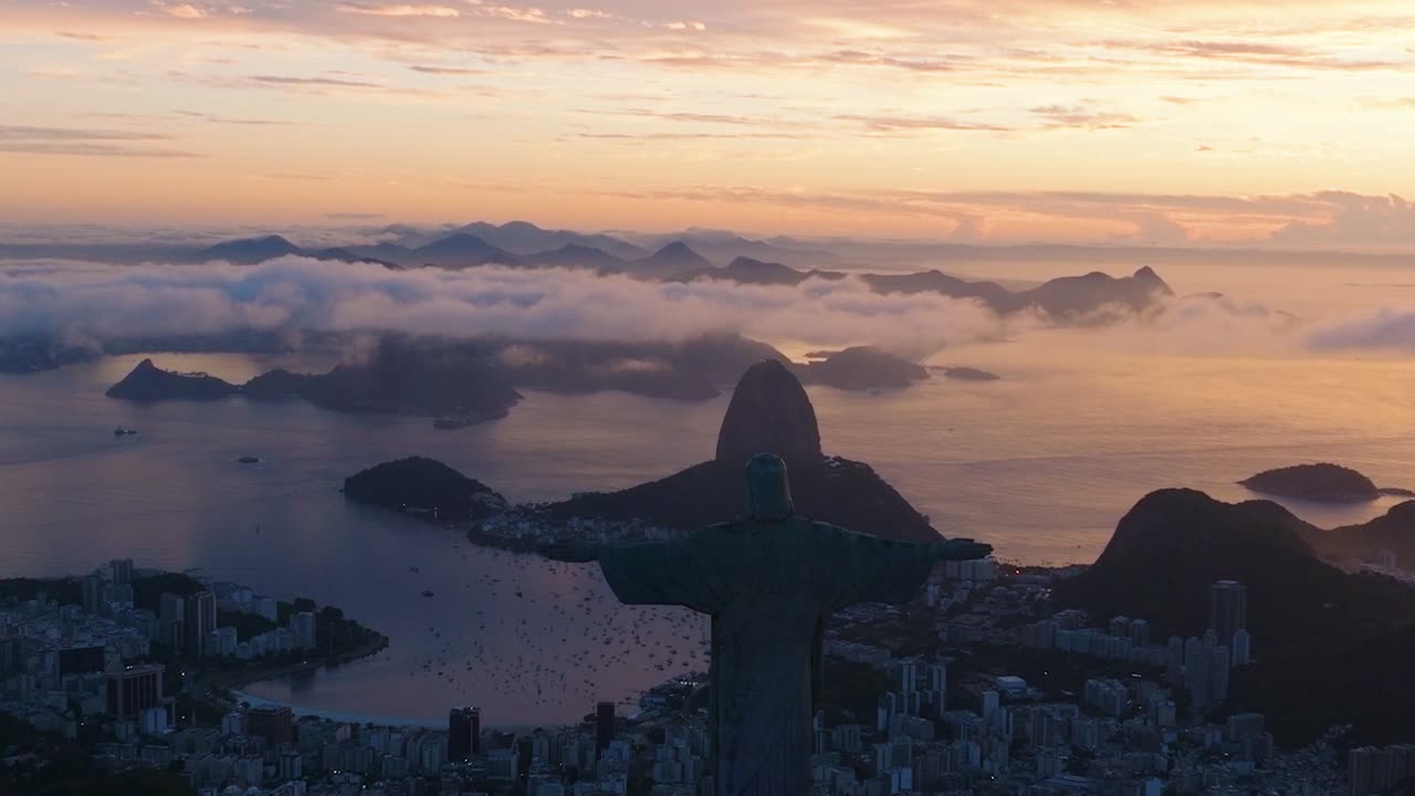 Guanabara Bay, Sugar Loaf Mountain and Botafogo seen from Christ the Redeemer, Rio De Janeiro, Brazil