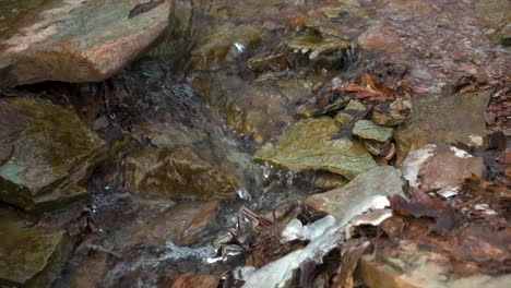 water flowing along an icy river during winter time