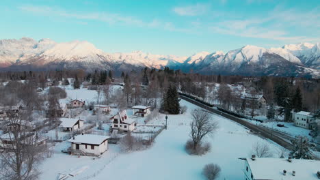 Idyllic-Village-During-Winter-With-Dolomites-Mountains-At-Background-In-Trentino,-Italy