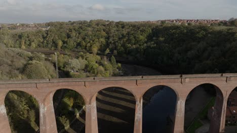 Larpool-Viaduct-Brick-Built-Bridge-River-Esk-North-Yorkshire-Whitby-UK-Aerial-View-Autumn