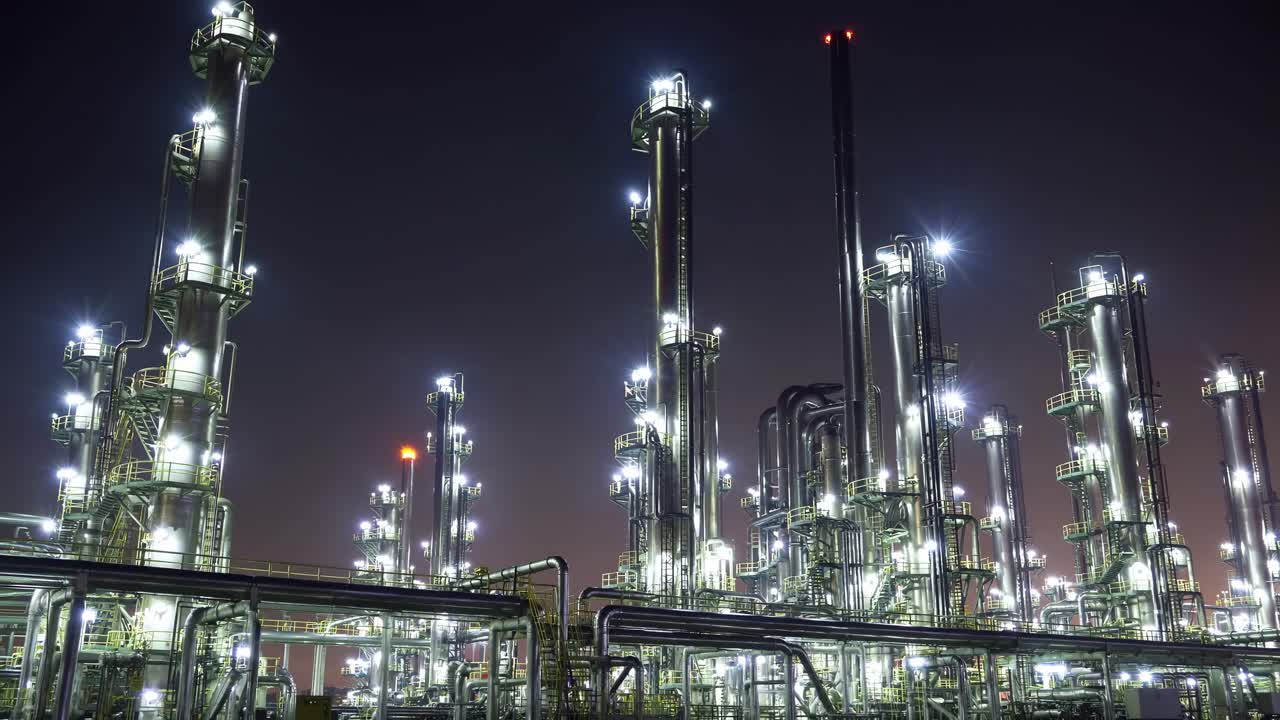 Night view of a modern oil refinery