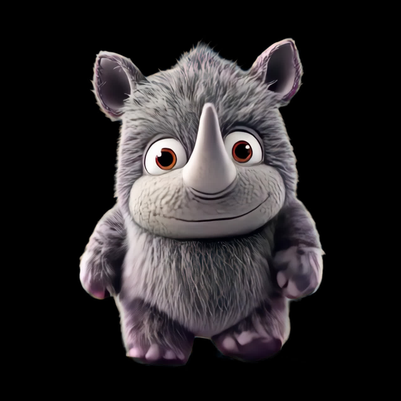 Cute cartoon rhino character animation isolated asset, transparent 4K video, alpha channel, ProRes