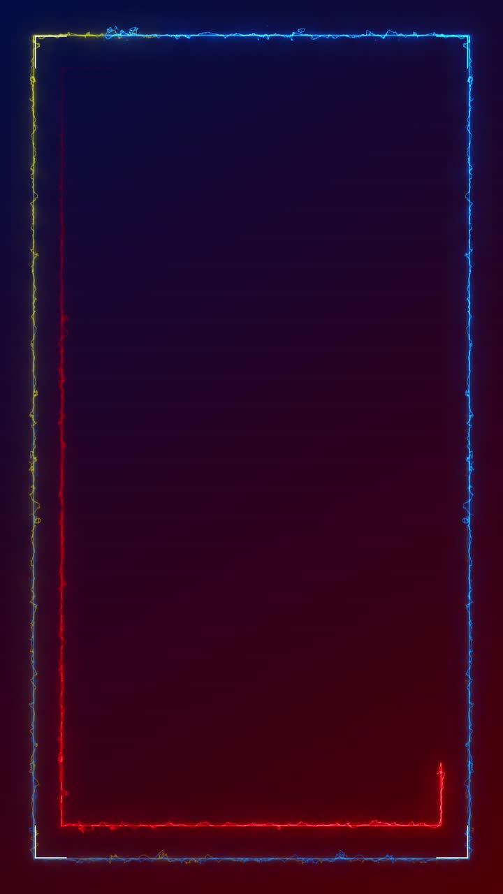 Futuristic neon frame glowing through dark background featuring vibrant mix of blue red light