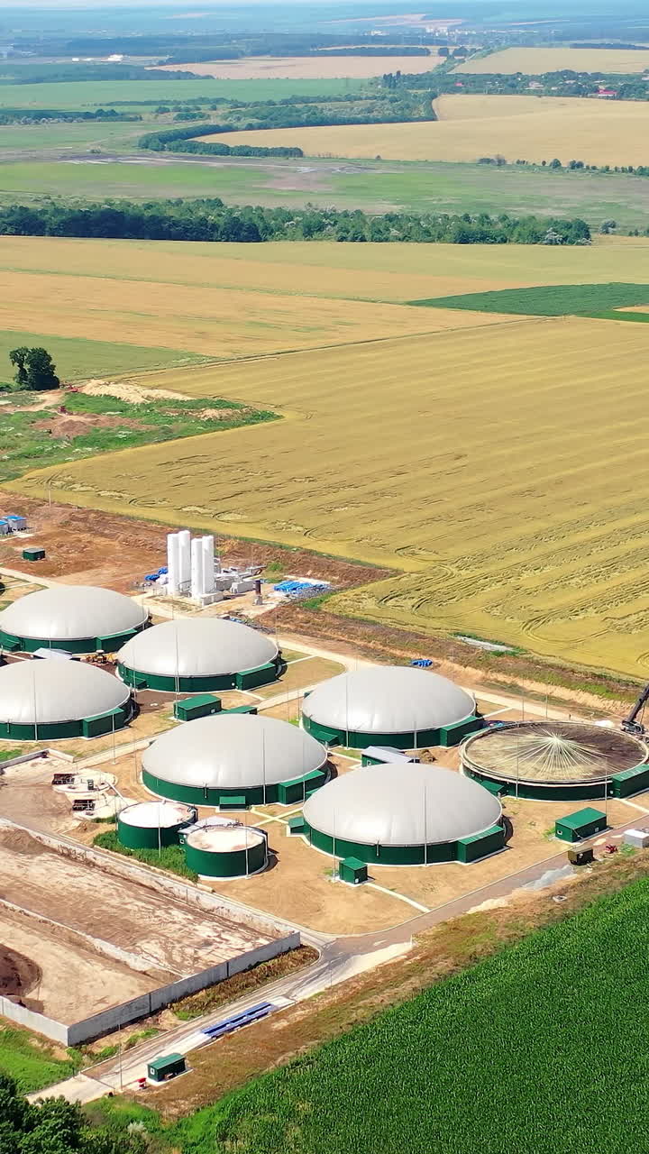 Drone view of big chemical gas factory. Large gas producing complex