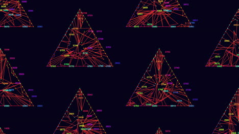 patrón de triángulos abstractos de neón con puntos y números del arco iris