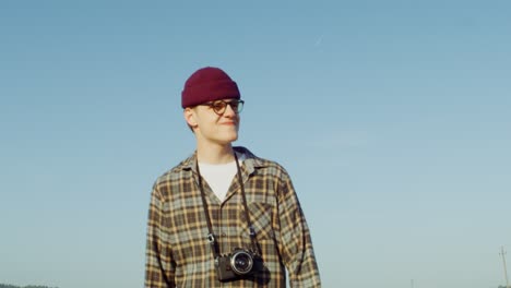 young photographer in a field