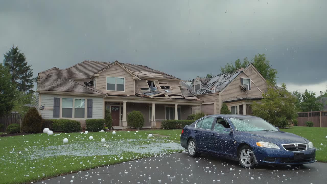 Hail Damage to House and Car After Storm