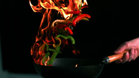 Peppers-flaming-in-the-pan-