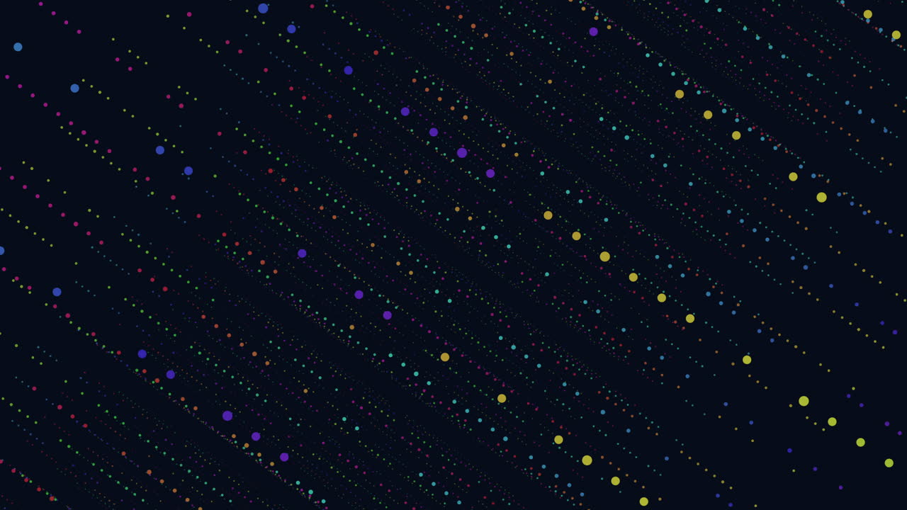 Random rainbow small dots in lines on dark space