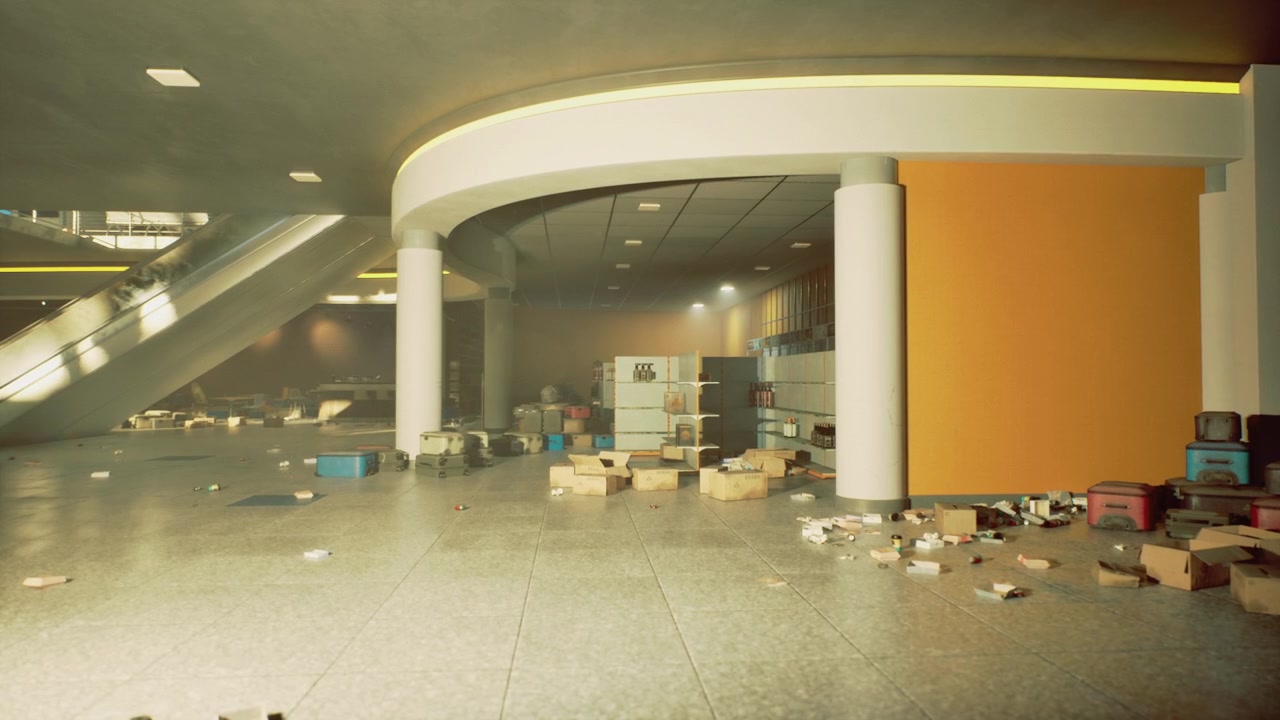 Illconceived storage area with pallets and boxes inside mall