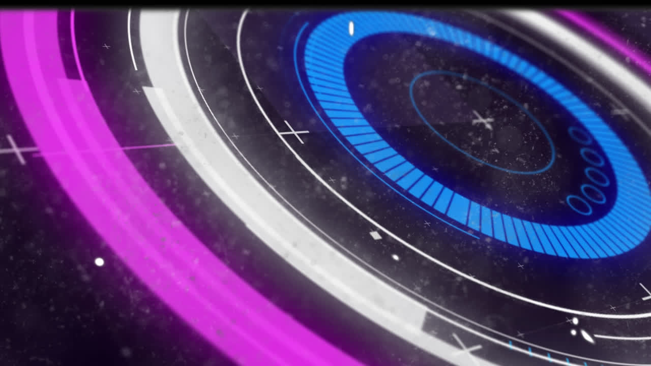 animación de película vintage en apuros y escaneo de telescopios en segundo plano