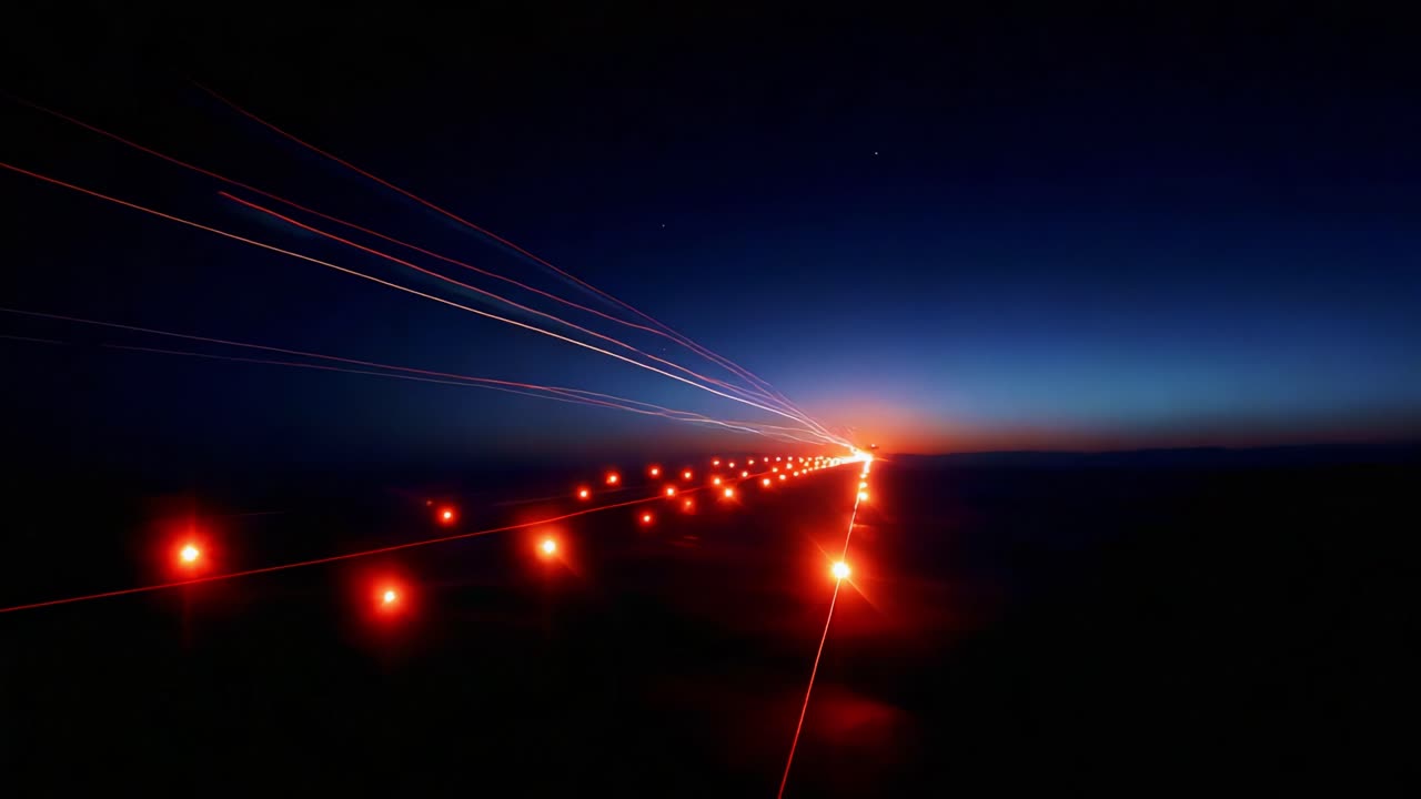 A Stunning Display of Light Trails: Captivating Nighttime Ambiance Revealed Through Long Exposures, Showcasing Dazzling Red and Orange Lines Against a Deepening Blue Sky