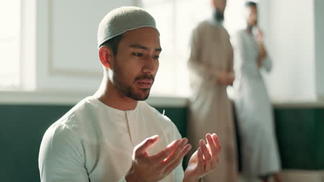 Islam,-Oración-Y-Hombre-En-La-Mezquita-Con-Fe.