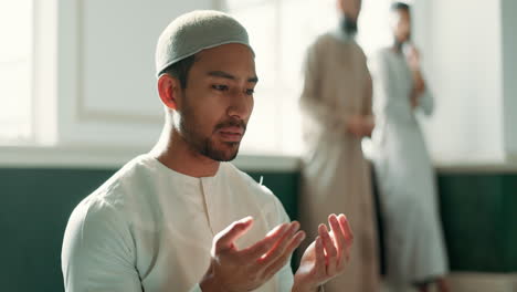 islam, prayer and man in mosque with faith