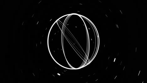 animation of white rings rotating and points of light moving on black background