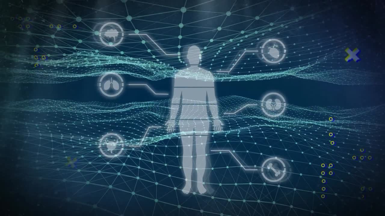 인체의 애니메이션, 아이콘, 연결 네트워크를 통해 데이터 처리