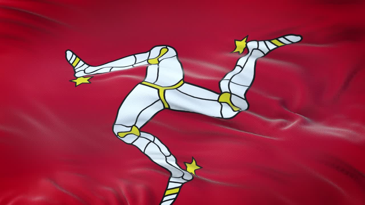 bandera de la isla de hombre ondeando en el viento con textura de tela muy detallada. bucle sin costuras