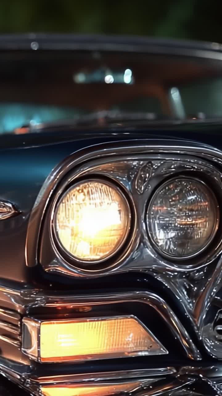Nahaufnahme von Scheinwerfern eines Oldtimers, die Vintage-Eleganz und -Design widerspiegeln und die Schönheit eines klassischen Automobils in einem zeitlosen Frame beleuchten