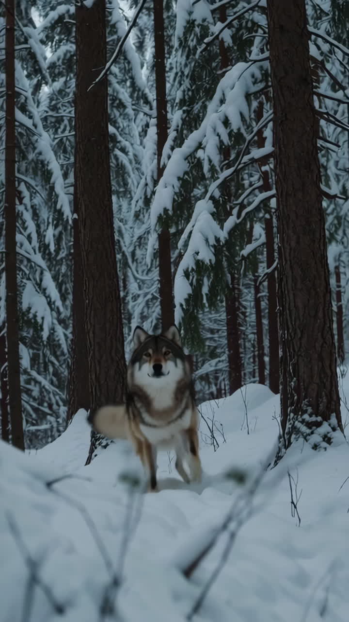 Majestic Wolf in a Snowy Forest