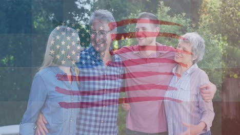 Animación-De-La-Bandera-De-Los-Estados-Unidos-De-América-Ondeando-Sobre-Una-Familia-Caucásica-Sonriente.