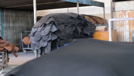 piles of leather for processing in a factory in ethiopia, africa. - closeup shot