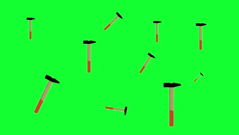 animación de grupo de herramientas de martillo en pantalla verde tecla de croma, elementos gráficos, bucle sin costuras