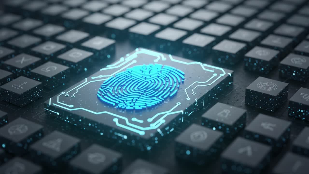 A Close-Up on a High-Tech Fingerprint Sensor Embedded in a Keyboard, Highlighting the Integration of Security Technology in Digital Interfaces and Smart Devices