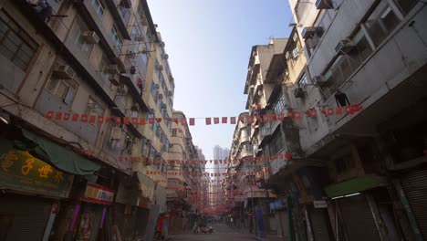 bunting hanging across hong kong street