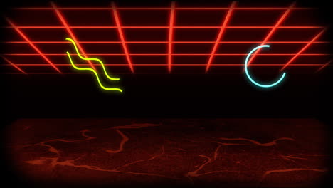 glowing retro neon light moving on black background